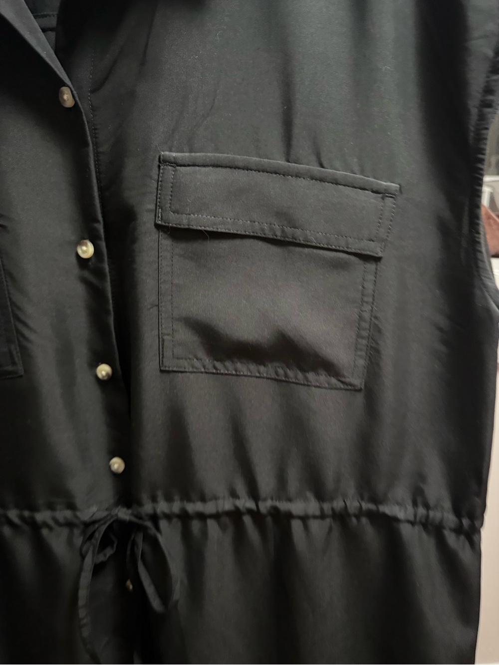 Old Navy Black Cap Sleeve Button-Front Drawstring Midi Dress - Picture 5 of 8